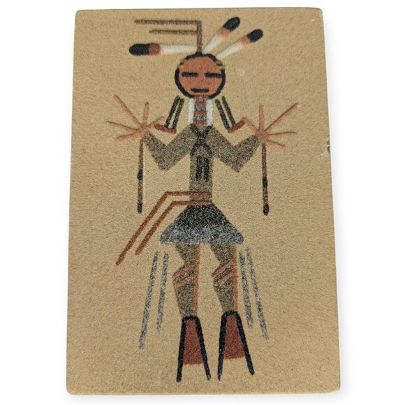 Native American Sand Art Painting "Healing God" Signed 3" x 6" New Mexico - Picture 1 of 14